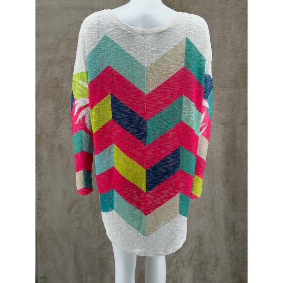 Luna Chic Sweater Womens Large Chevron Knit Sheer Tunic Lightweight Colorful - Picture 5 of 8